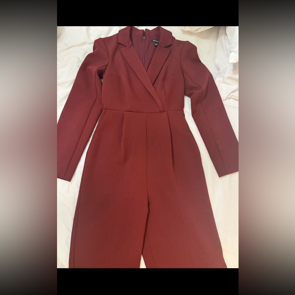 Express Red Jumpsuit with Wrap V-Neck and Fitted Waist